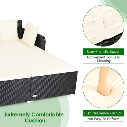 Costway Outdoor Patio Rattan Daybed Pillows Cushioned Sofa Furniture Beige