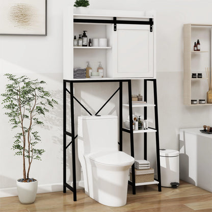 Over The Toilet Storage Cabinet,Bathroom Shelves Over Toilet,8-tier Mass-Storage with Wooden Cabinet,White