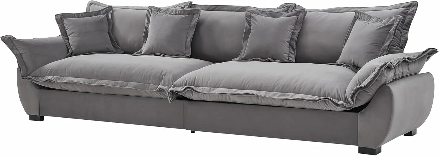 125.98 Inch Sailing Design Modular Sectional Cloud Sofa with Storage, Modern Deep Seat Couch w/Throw Pillows & Removable Backrest for Living Room Bedroom Apartment,Grey