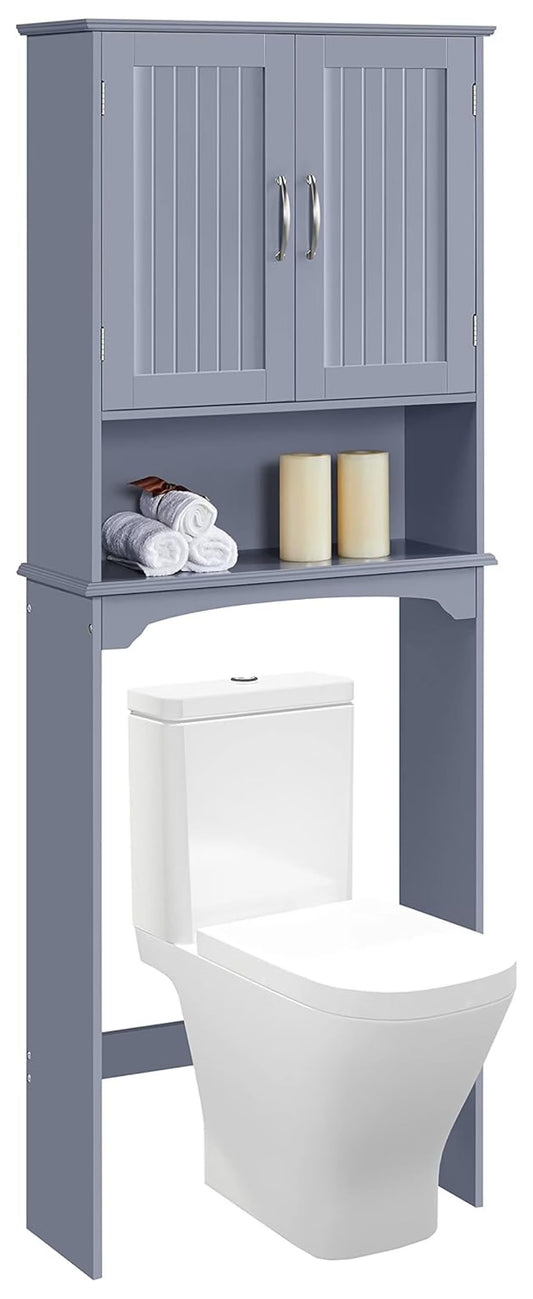 Over The Toilet Storage, Bathroom Storage Organizer with 2 Doors and Adjustable Shelf, L24.5xW9xH66 Inches, Gray