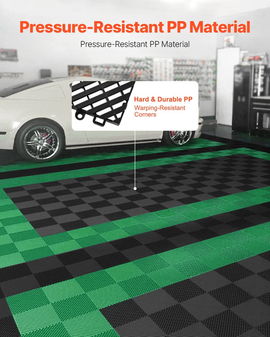 KFFKFF Drainage Floor Mat Set, 12° x 12° Modular Interlocking Padding, Set of 55 Connectable Drainage Mats, Slip-Resistant Black PP Drainage Floor and Bath Mat, Suitable for Garage, Garden