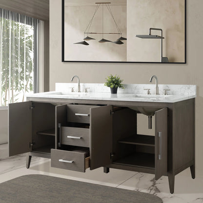 Vanity Art 72° Double Sink Bathroom Vanity Cabinet with Engineered Marble Countertop