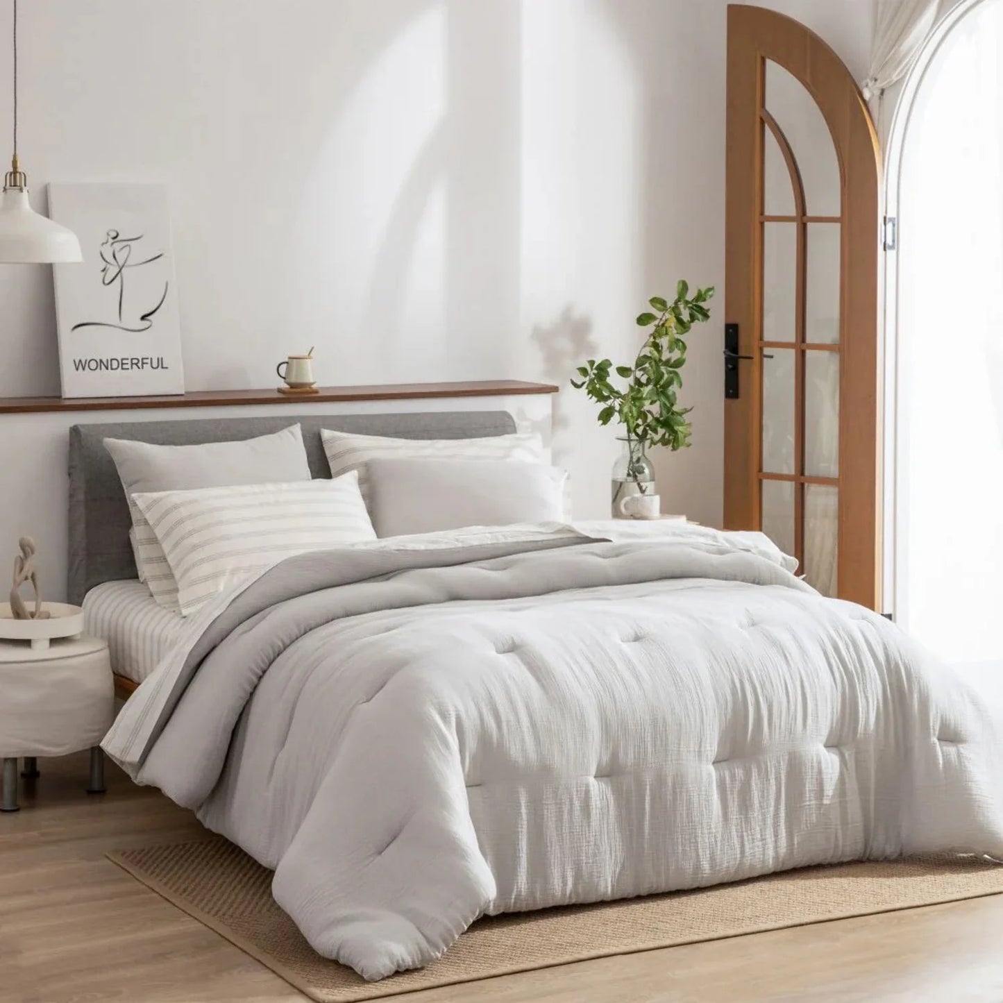 Wonderful Bedding Dreamy Gauze Cotton 7-Piece Comforter Set Back Striped
