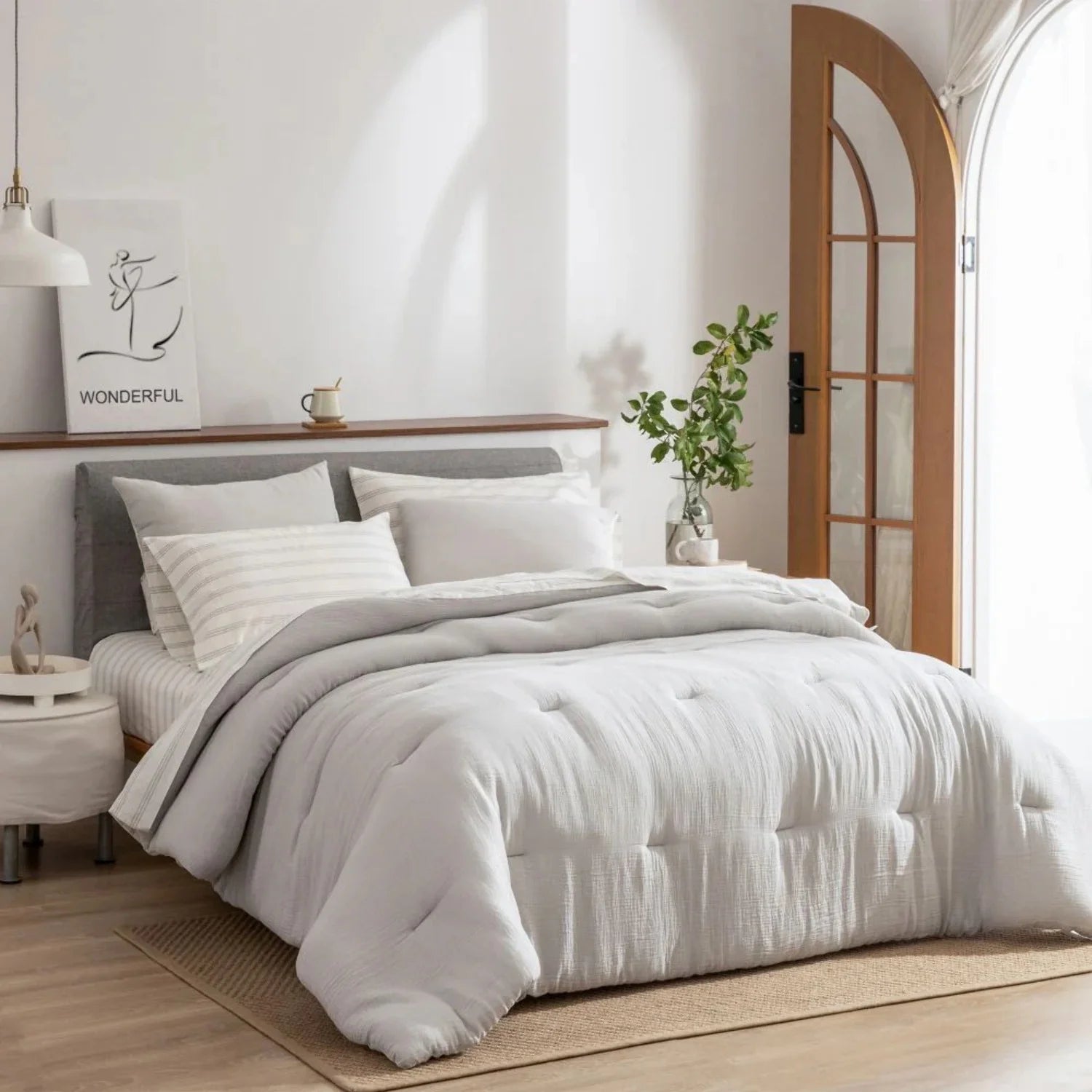Wonderful Bedding Dreamy Gauze Cotton 7-Piece Comforter Set Back Striped