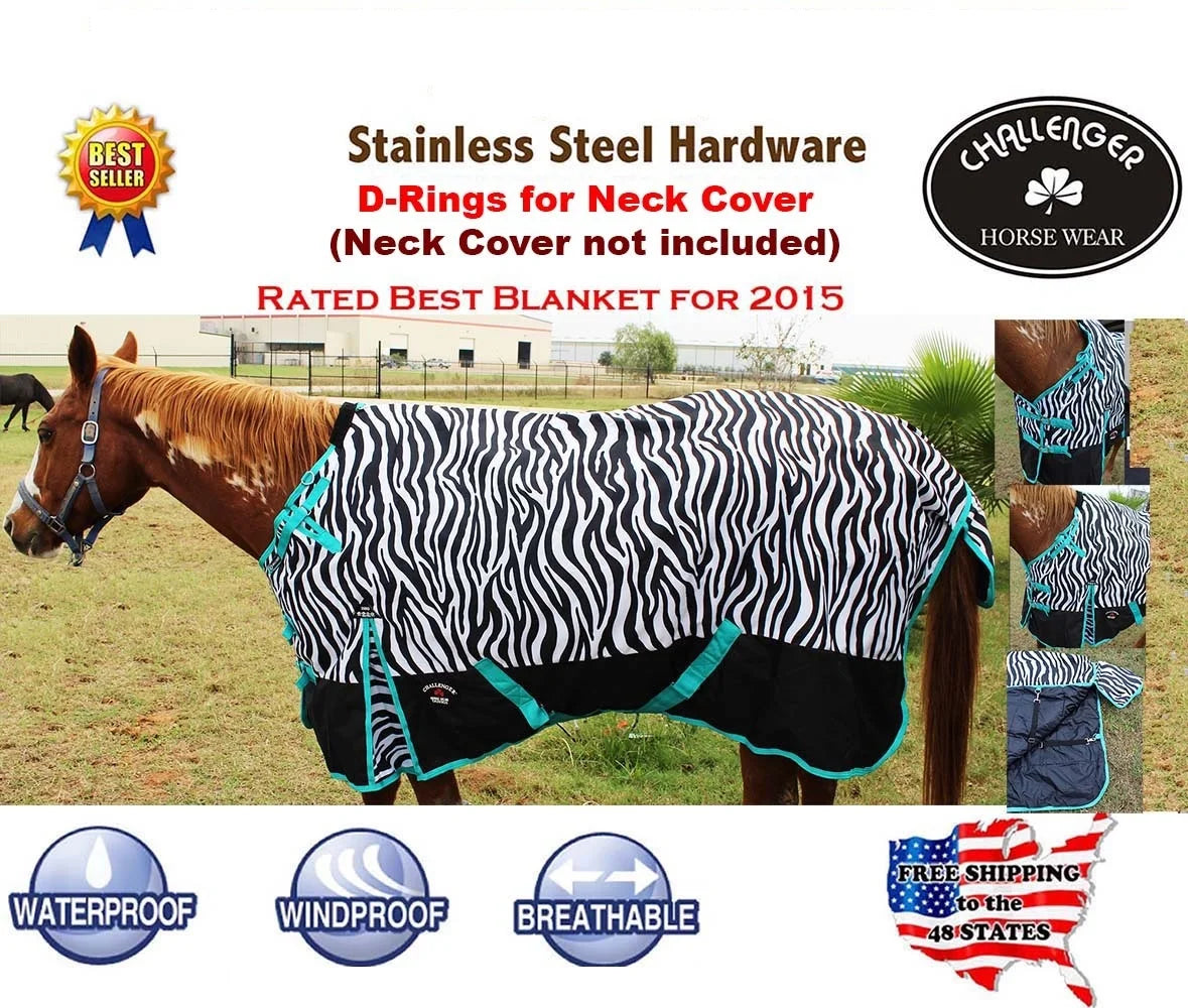80" 1000D Turnout Waterproof Horse WINTER Coat BLANKET Zebra 104