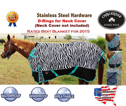 80" 1000D Turnout Waterproof Horse WINTER Coat BLANKET Zebra 104