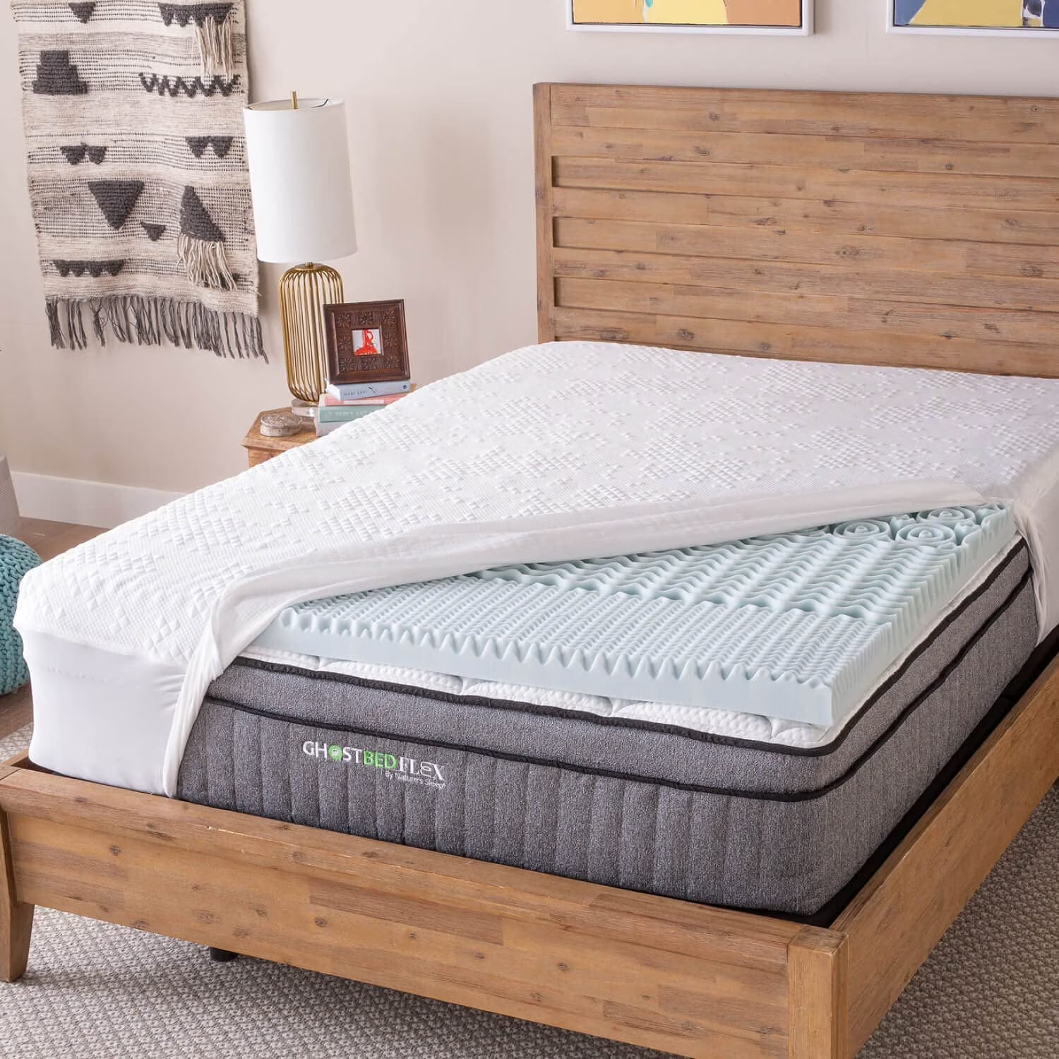 GhostBed 3 Inch Cooling Gel Memory Foam Mattress Topper - Waterproof Cover, Protector & Topper in One, Made in USA - Memory Foam Mattress Topper Queen