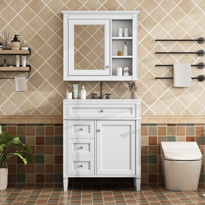 30'' Bathroom Vanity with Top Sink, Freestanding Vanity Set with Mirror Cabinet,Green