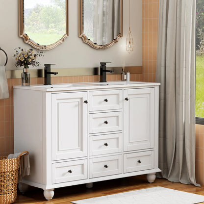 Eclife 48" Double Sink Bathroom Vanity with Top, Zinc Alloy Faucet, Painted Surface, Soft-Close Doors