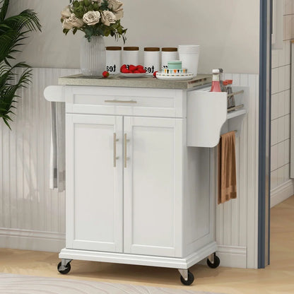 Barara King Kitchen Island,Rolling Island on Wheels, Kitchen Island Cart with Drawer, Towel Rack & Stainless Steel Countertop, Cream White