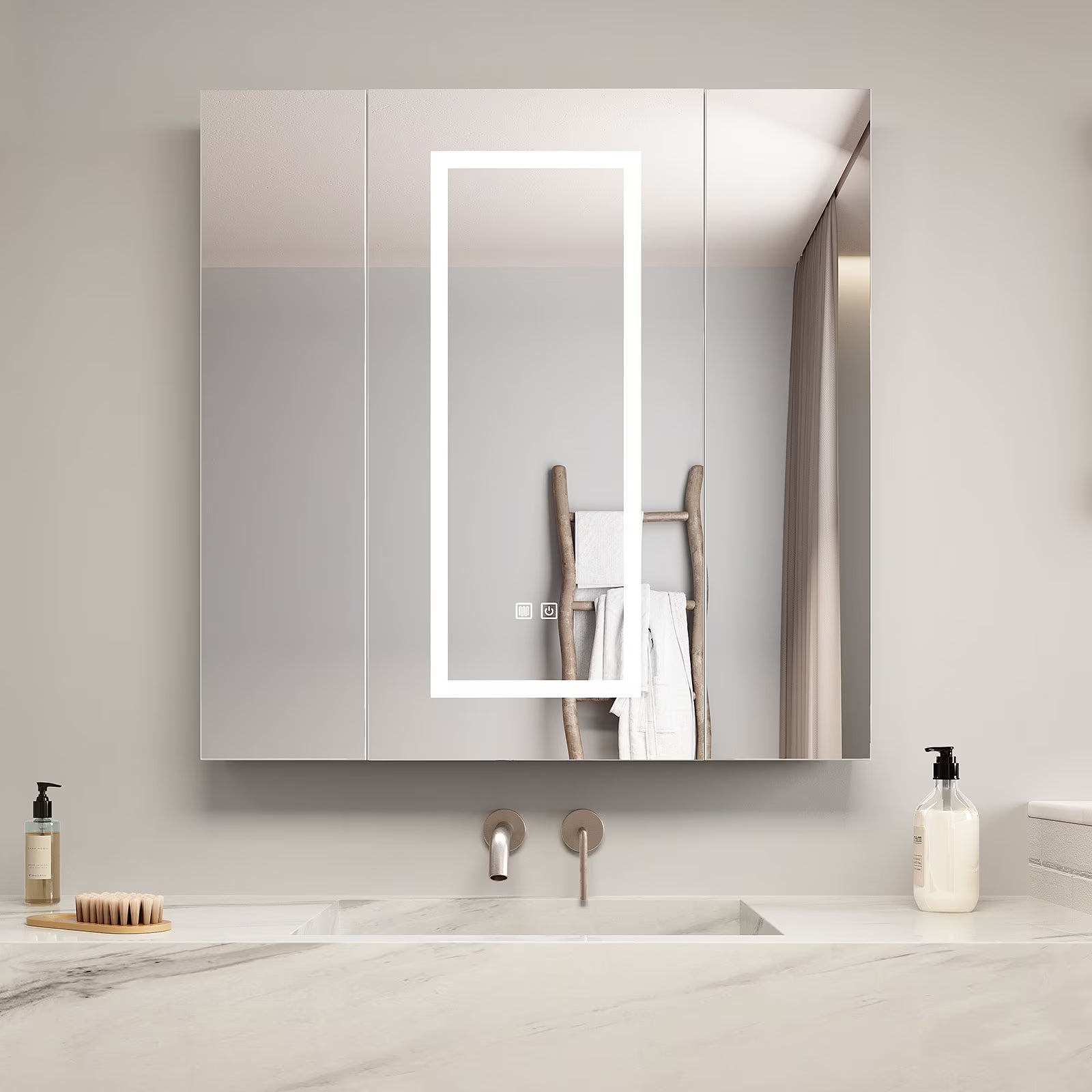 Led Medicine Cabinets for Bathroom with Mirror Lighted Mirror Cabinet with Defogger Surface Mount Bathroom Vanity Medicine Cabinet with Storage 23.7X 25.6Inch