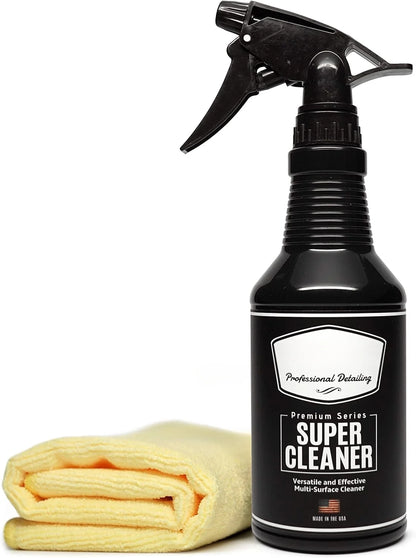 Super Cleaner | Effective Car Interior Cleaner | Leather Car Seat Cleaner | Stain Remover for Carpet, Upholstery, Fabric, and Much More! | 18 Oz Kit with Microfiber Towel