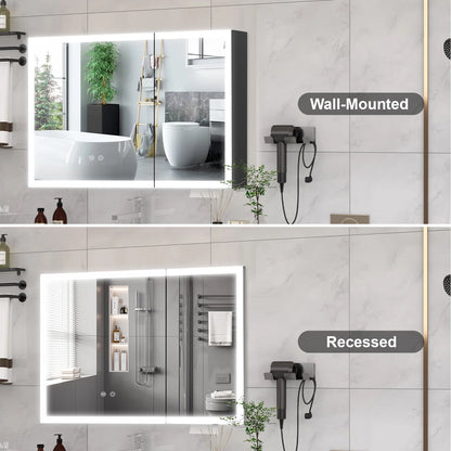 JBLCC LED Lighted Medicine Cabinet with Mirror, Wall Mounted Bathroom Cabinet with Touch Sensor, Anti-Fog, Black