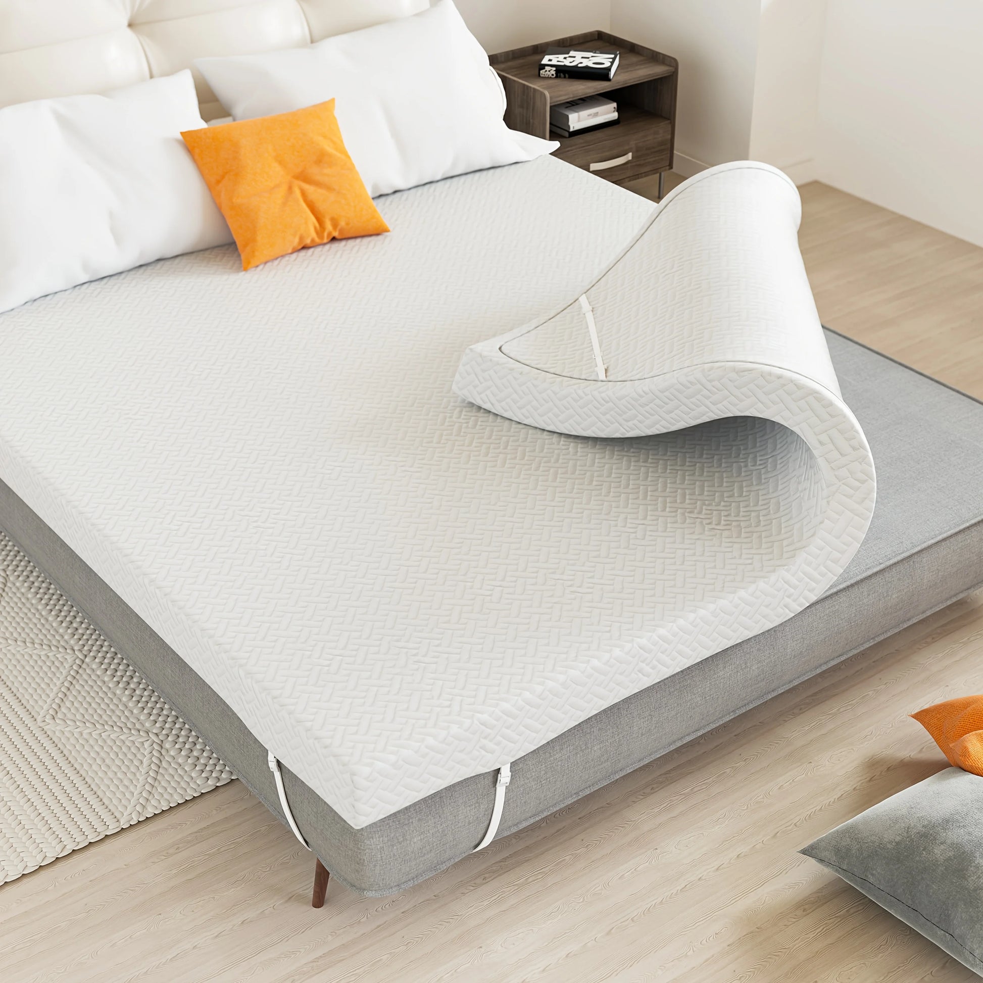 New Thickened Quilted Latex Layer High Resilience Zero Pressure Mattress Topper, Foldable 3D Edge Support, Memory High Resilience Latex Thickened Knitted Breathable Non-slip Pad Foldable