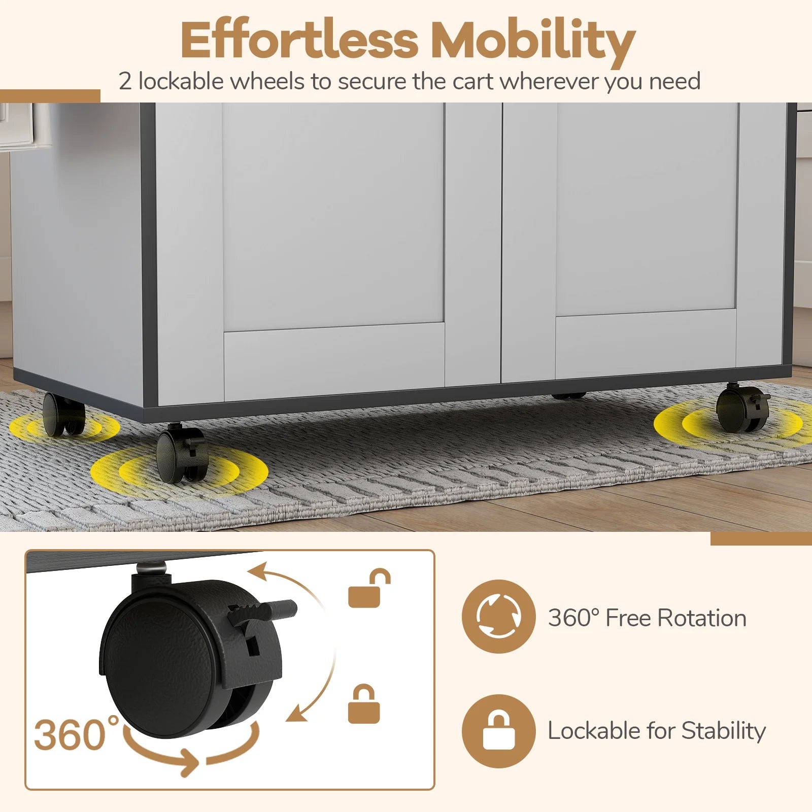 Giantex Kitchen Island Cart with Storage Cabinet on Wheels, Spice Rack Towel Rack & Drawer, Gray