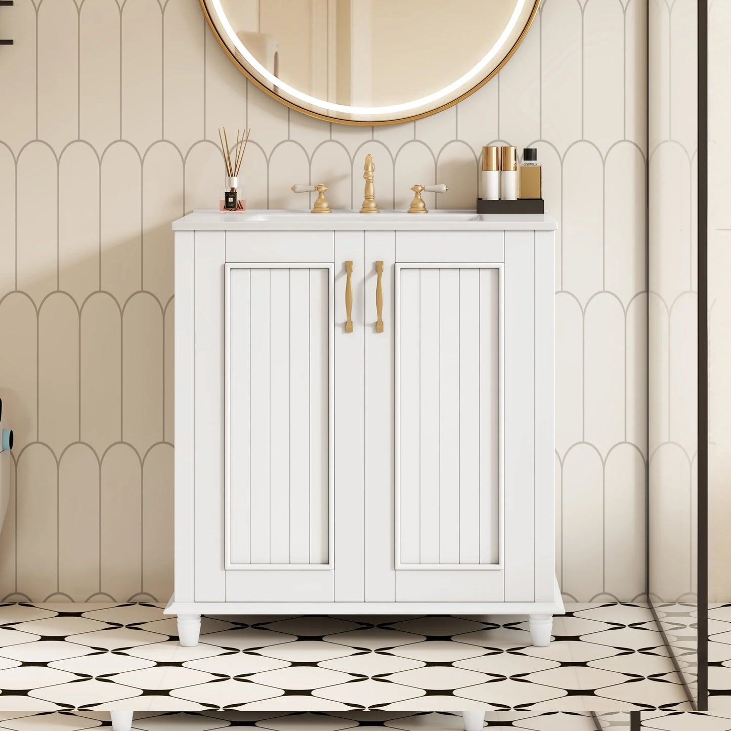 Harper & Bright Designs 30" Bathroom Vanity with Sink, Bathroom Storage Cabinet with Drawers, Single Sink Bathroom Vanity, White