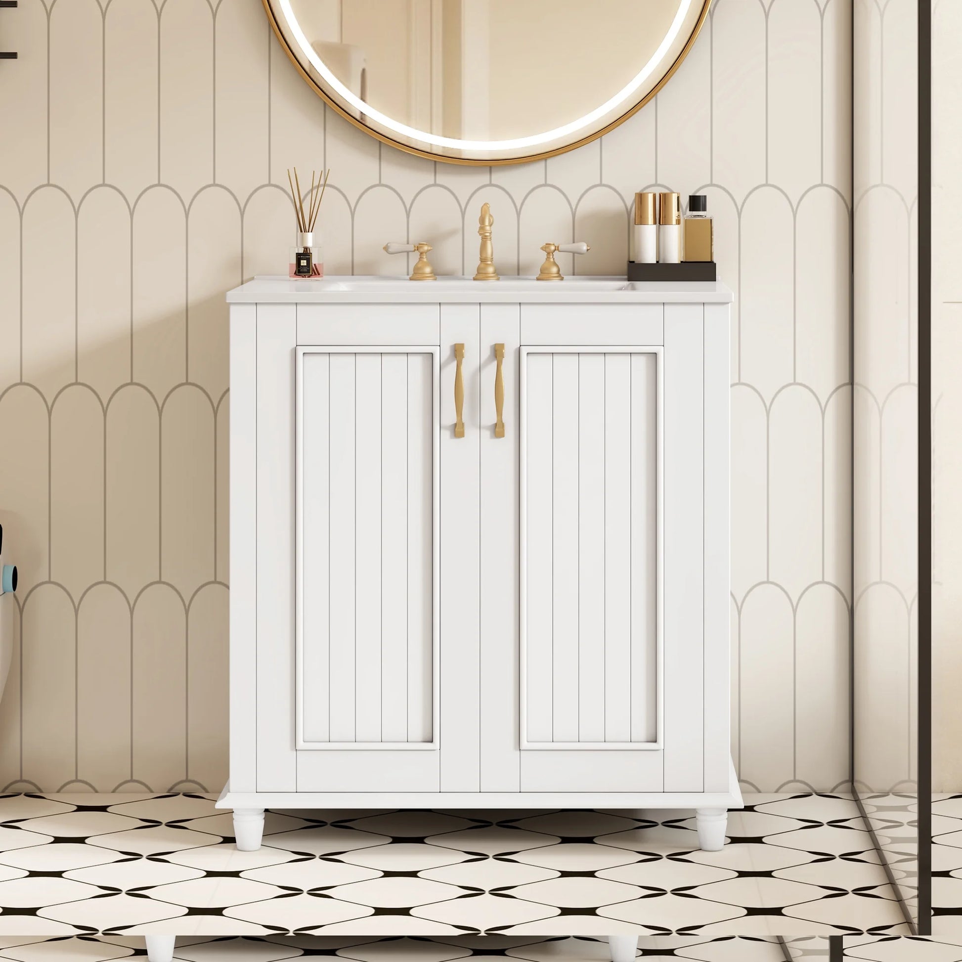 Harper & Bright Designs 30" Bathroom Vanity with Sink, Bathroom Storage Cabinet with Drawers, Single Sink Bathroom Vanity, White