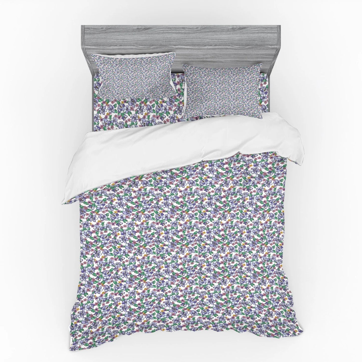 Floral Duvet Cover Set, Colorful Spring Blossom Flowers Repetitive Hand Drawn Like Pattern, Bedding Set with Shams and Fitted Sheet, 3 Sizes, by Ambesonne