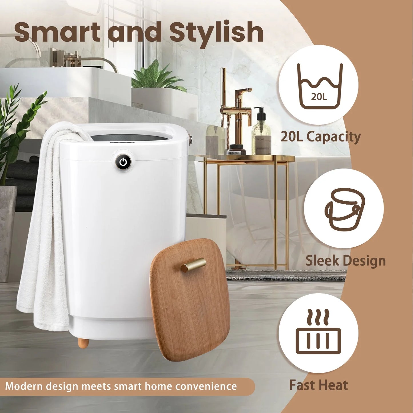 VAJIAZA Luxury Towel Warmer, 20L Electric Hot Towel Warmer Buckets, Towel Heater with 4 timers, Portable Spa Towel Warmers Fit for Towels, Blanket, PJ's, Yellow