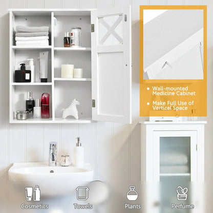 Costway Wall-Mounted Cabinet Bathroom Storage 2-Tier Shelf Multipurpose Organizer White