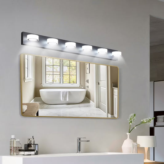 (Same as W1340110595/L2010) 45" Modern 6-Light LED Vanity Light, Sleek Black Bathroom Wall Light Fixture for Mirror, Shower, and Bathroom Decor