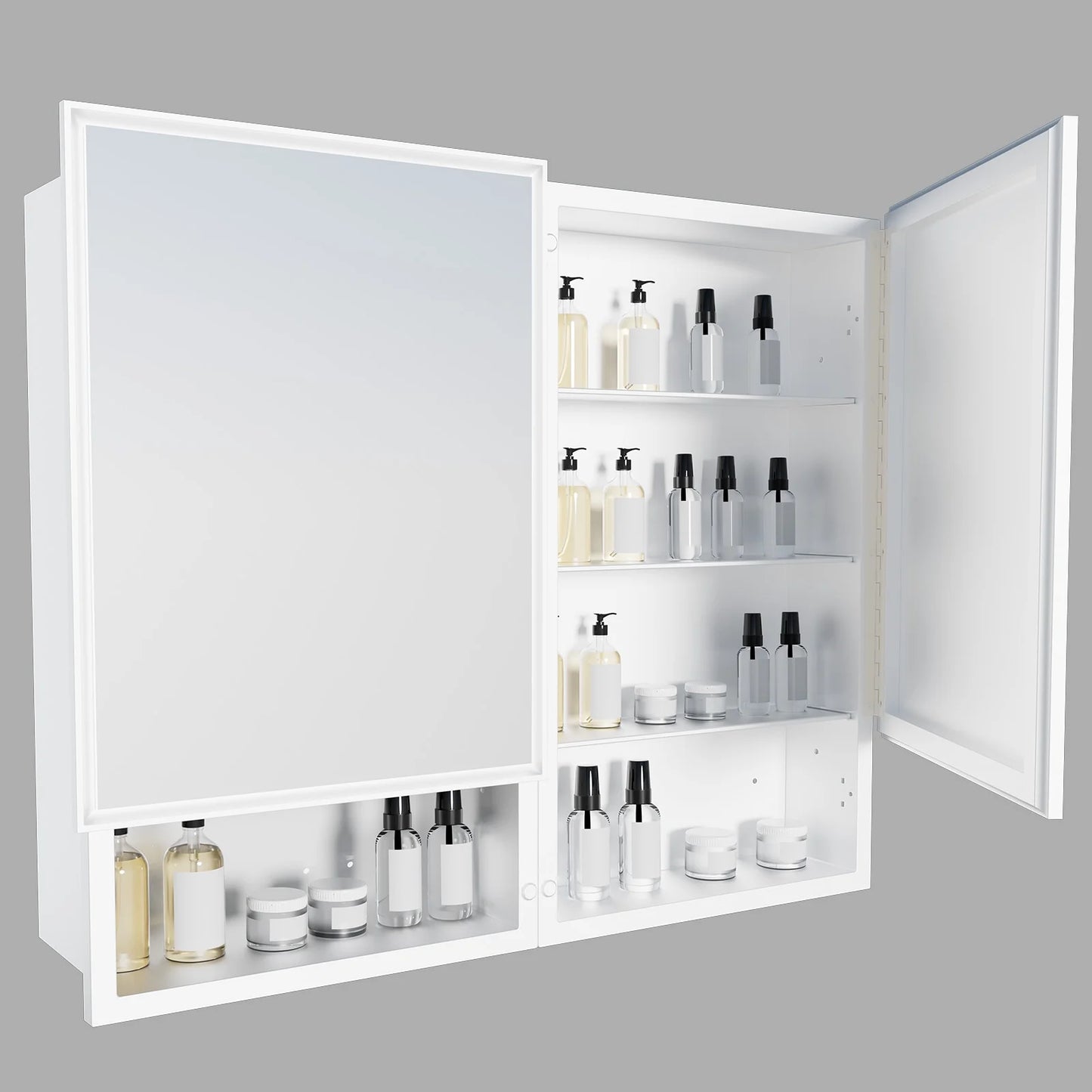 FUMANGO 32x26 Mirror Cabinet, Simple& Beautiful, Large Storage Space, Matte White for Bathroom Vanity