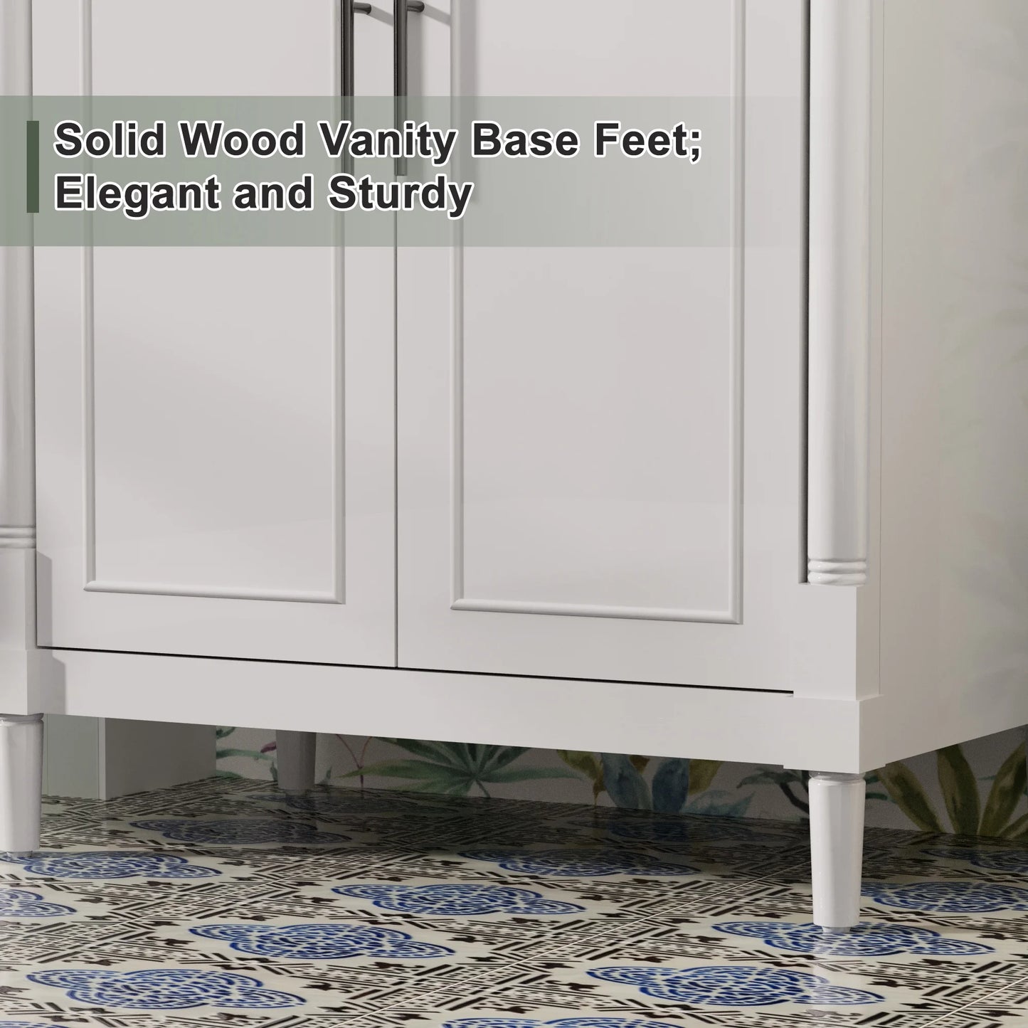 30" Freestanding Bathroom Vanity with Ceramic Sink Top, Faucet, Classic Tapered legs