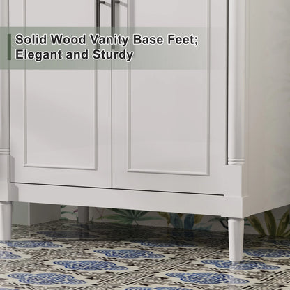 30" Freestanding Bathroom Vanity with Ceramic Sink Top, Faucet, Classic Tapered legs