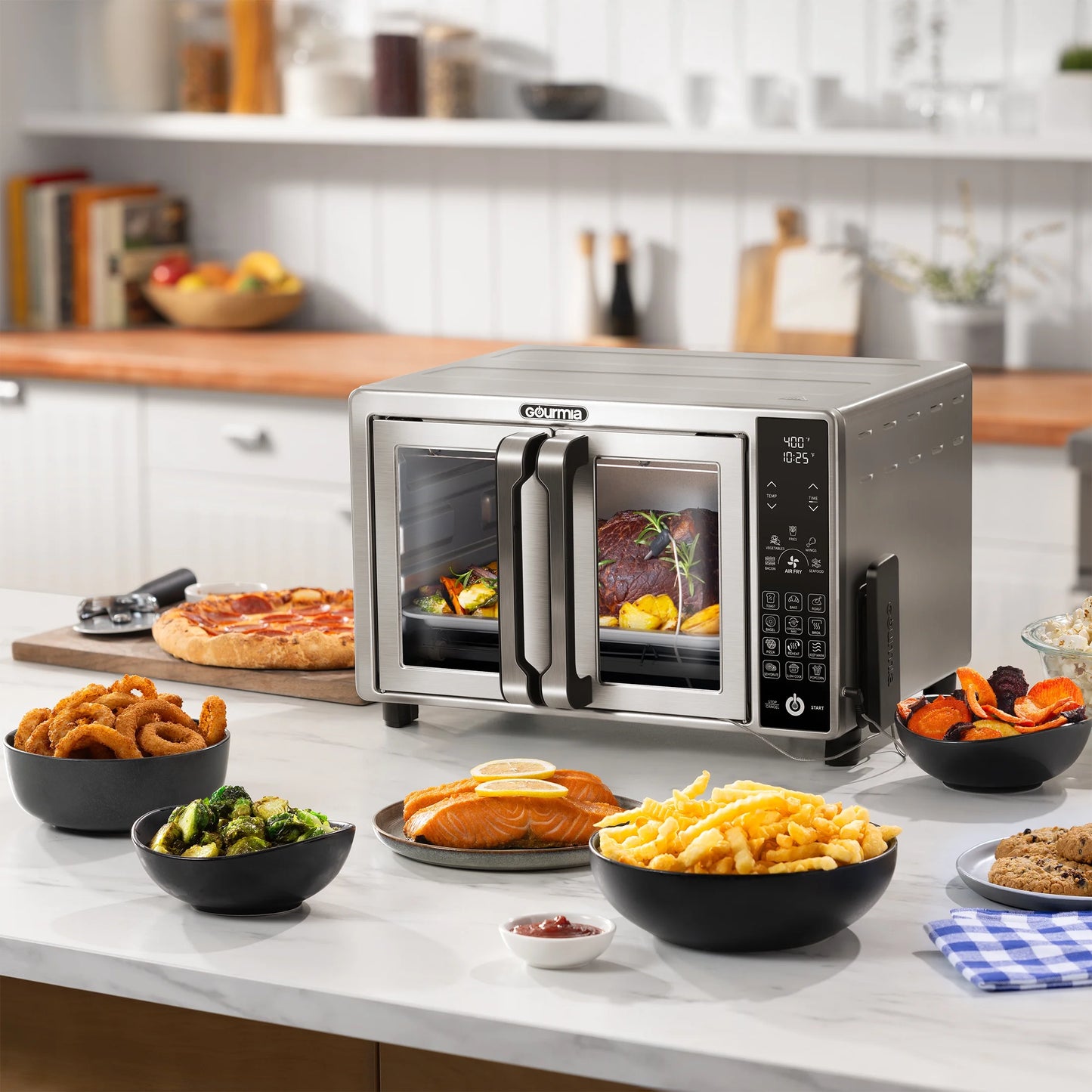Gourmia 6-Slice Digital Toaster Oven Air Fryer, with 18 One-Touch Presets & Temp Probe, Stainless Steel