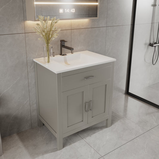 30" Grey Freestanding Bath Vanity Tip-Out Drawer Sink Cabinet Without Top
