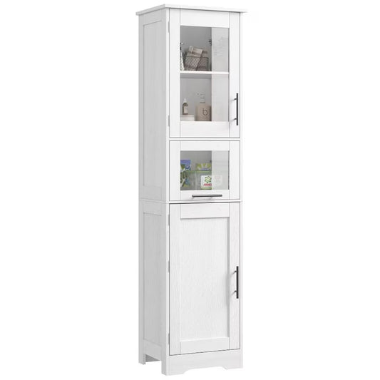 66.9" Tall Bathroom Cabinet, Slim Bathroom Storage Cabinet with Doors and Adjustable Shelf, Freestanding Floor Pantry Cabinet for Kitchen, Living Room, Laundry Room, Home Office, White 15.7 Inch