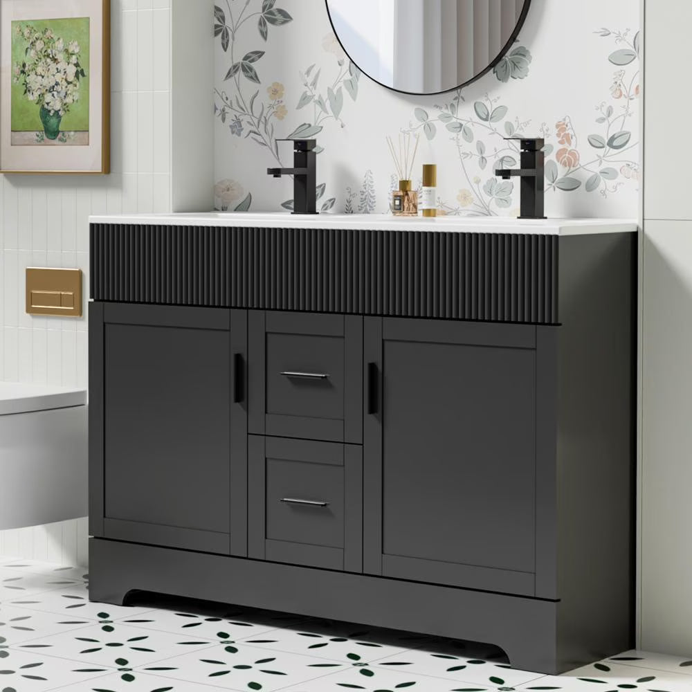 Eclife 48-Inch Mid-Century Modern Green Double Sink Bathroom Vanity with Resin Countertop