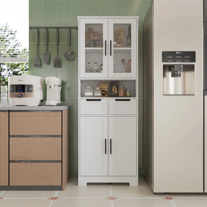 UBesGoo Tall Bathroom Cabinet Storage with 4 Doors & 2 Drawers, Wooden Kitchen Hutch, Large Display Cabinet, White