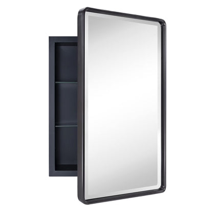 TEHOME Farmhouse Recessed Metal Bathroom Medicine Cabinets with Mirror 24" x 16" - Rubbed Bronze