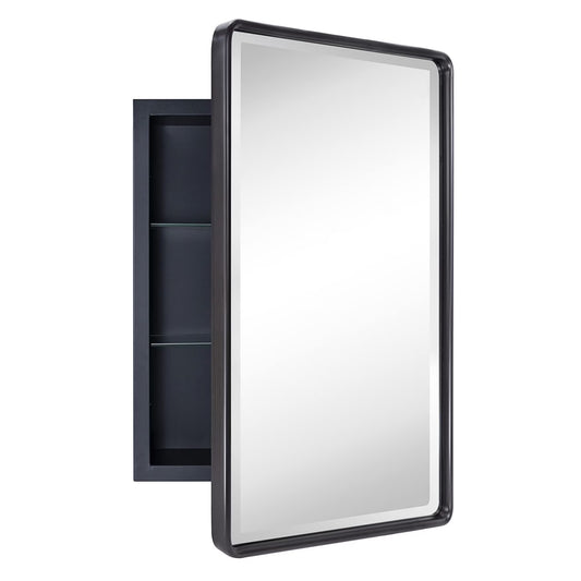 TEHOME Farmhouse Recessed Metal Bathroom Medicine Cabinets with Mirror 24" x 16" - Rubbed Bronze