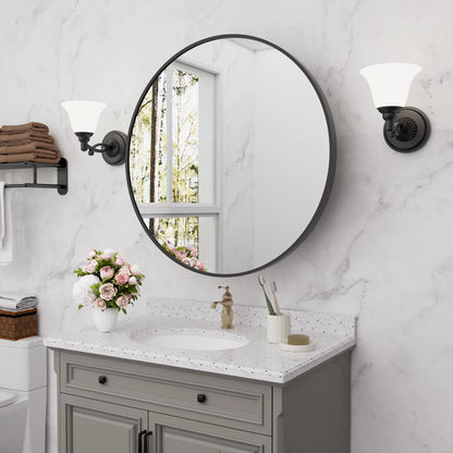 WallBeyond Bathroom Medicine Cabinet with Round Mirror Aluminum Framed 24", Gold