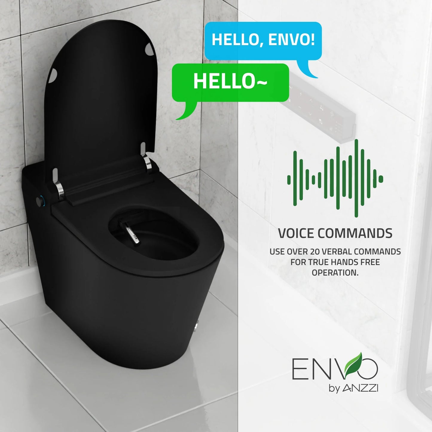 ANZZI ENVO Echo Elongated Smart Toilet Bidet in Matte Black with Auto Flush