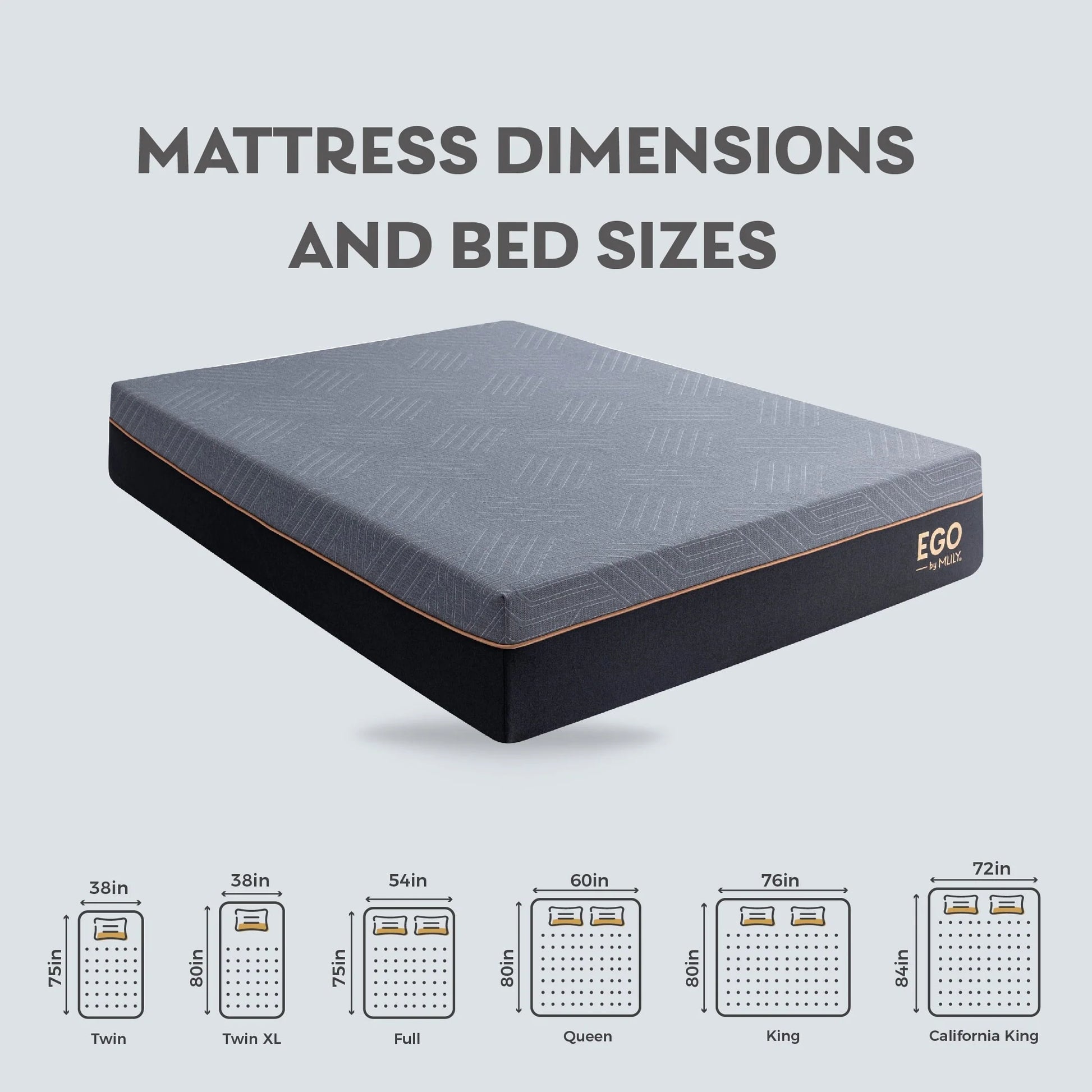 MLILY Ego Black 12 inch Gel Memory Foam Mattress, Full Mattress in a Box, Medium