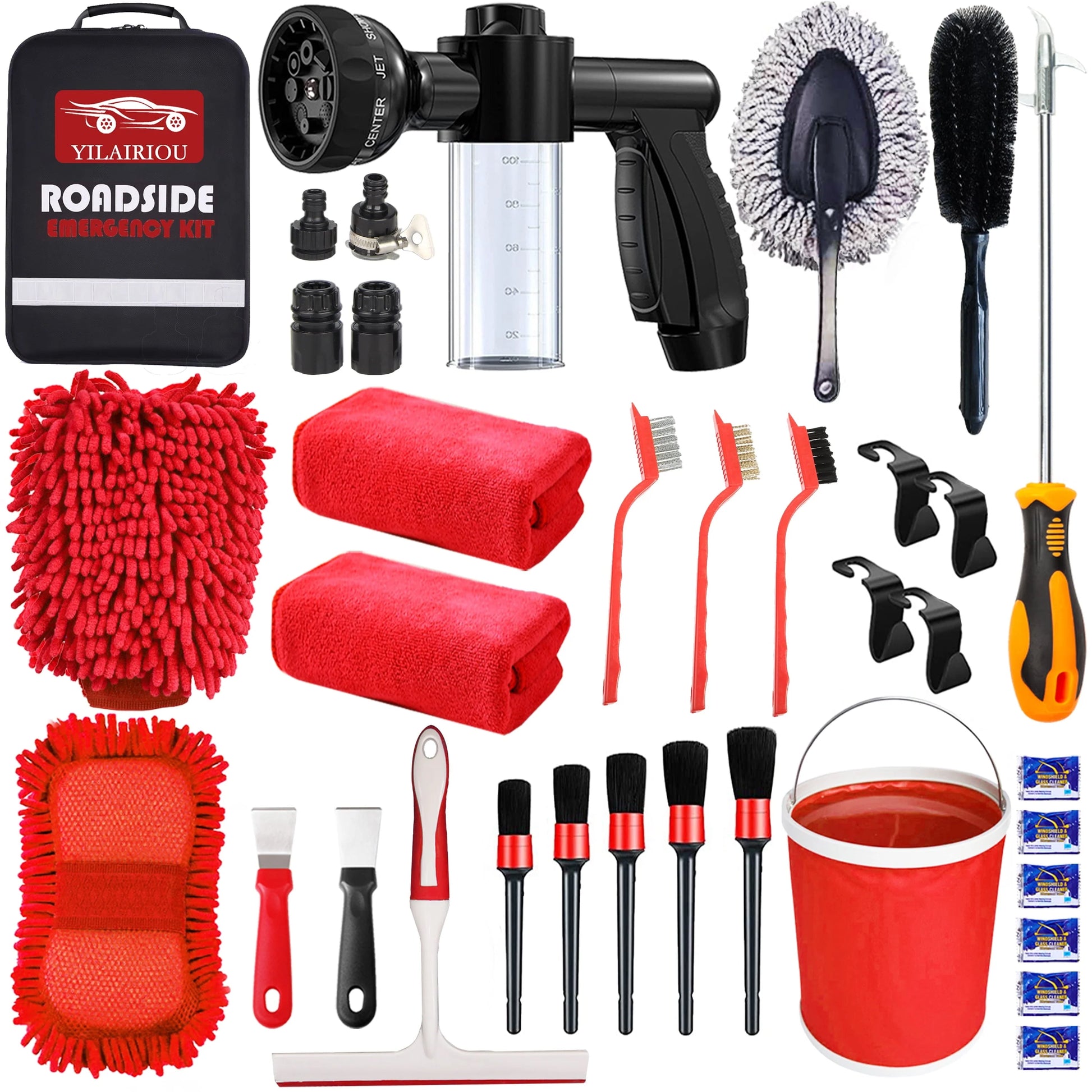 YILAIRIOU Car Wash Kit with Foam Gun - Car Wash Cleaning Kit with Wash Microfiber Sponge and Towels Tire Brush Collapsible Bucket Wash, Sprayers for Car Cleaning Gardens and Pets