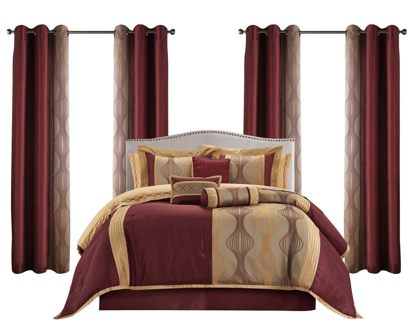 Lanco Black Silver Comforter Set , California King Size , 7 Pieces Fashion Jacquard Bedding Set