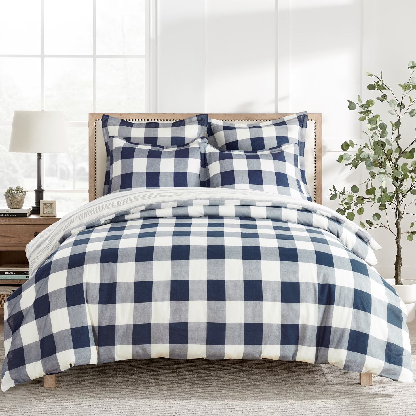 Levtex - Camden Duvet Cover Set - Full/Queen Duvet Cover (90 x 94 in.) + Two Standard Pillowcases (26 x 20 in.) - Buffalo Check in Grey and Cream - Reversible Pattern - Cotton