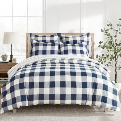 Levtex - Camden Duvet Cover Set - Full/Queen Duvet Cover (90 x 94 in.) + Two Standard Pillowcases (26 x 20 in.) - Buffalo Check in Grey and Cream - Reversible Pattern - Cotton
