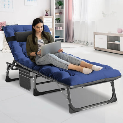 MOPHOTO Adult Camping Cot Adjustable 4-Position Folding Cot, Portable Heavy Duty Sleeping Bed, Outdoor Patio Folding Lounge Chair for Sunbathing