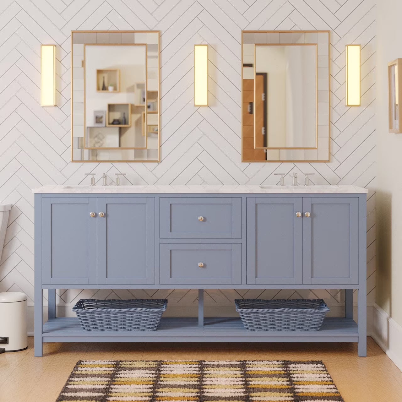 Lakeshore 72" Double Bathroom Vanity with White Cabinet and Engineered Carrara Top