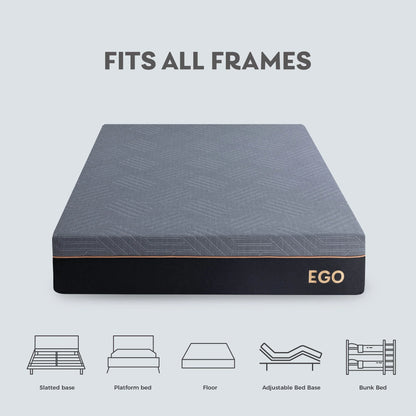 MLILY Ego Black 12 inch Gel Memory Foam Mattress, Full Mattress in a Box, Medium