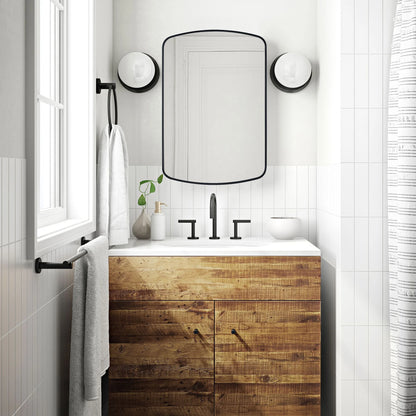 TEHOME Matt Black Surface and Recessed Mount Medicine Cabinet with Mirror Metal Framed Arch Bathroom Wall Cabinet with Mirror 18x27''