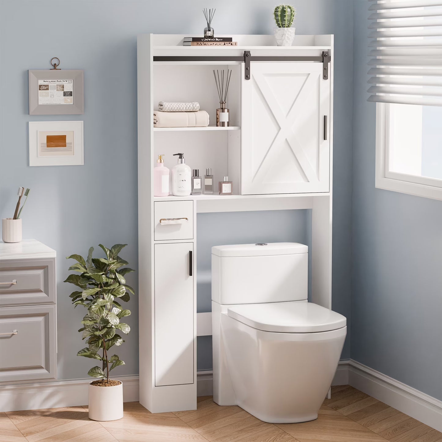 Tolead Over The Toilet Storage Cabinet with Paper Towel Holder, White