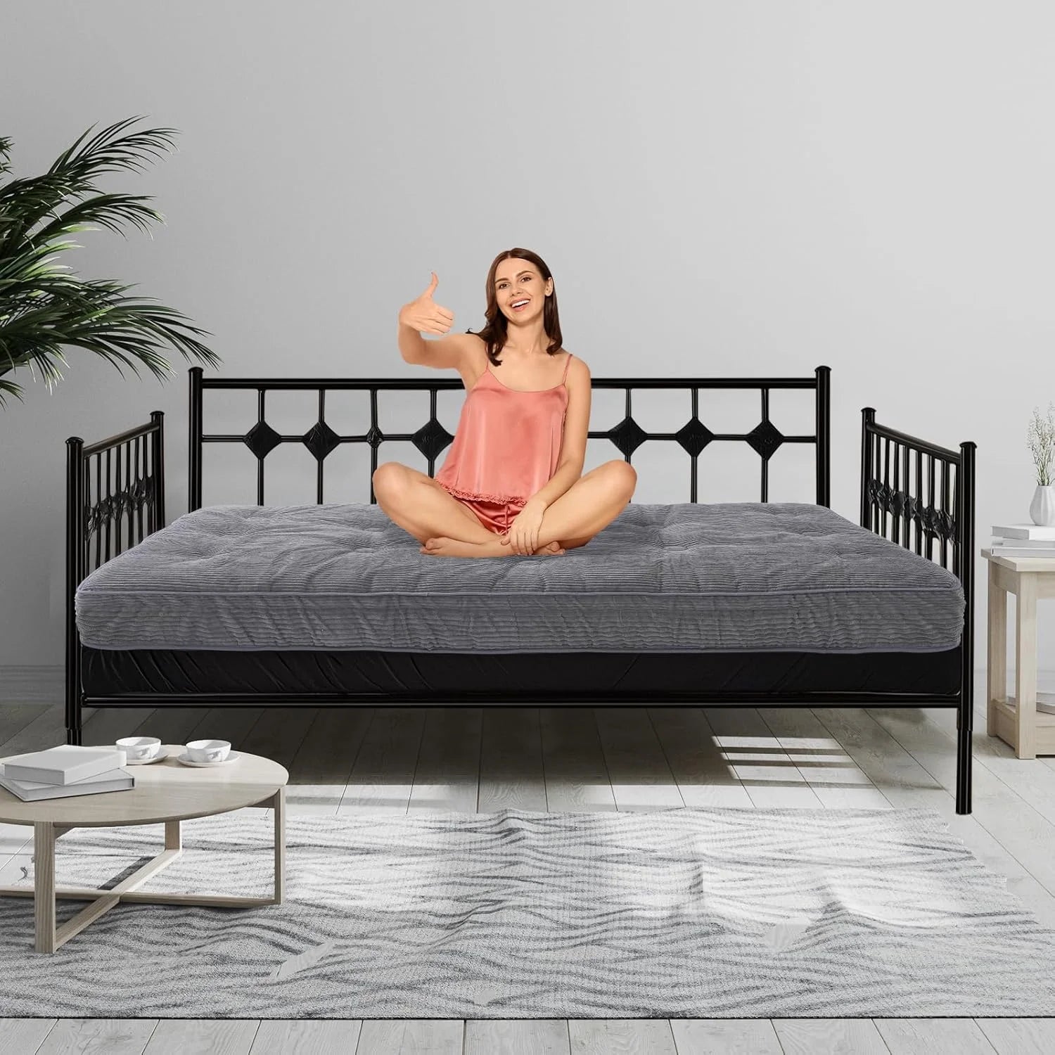 Slsy 6" Daybed Futon Mattress Memory Foam Futon Mattress, Thick Folding Sleeping Pad Breathable Floor Mattress for Adults, 5-Layer Foam Filling (Frame Not Included)