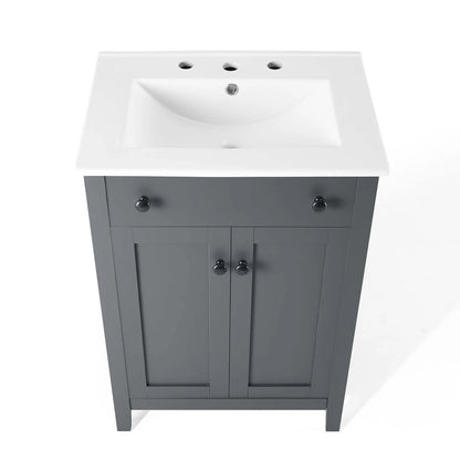 Modway Nantucket 24" Modern Wooden Bathroom Vanity in Gray and White