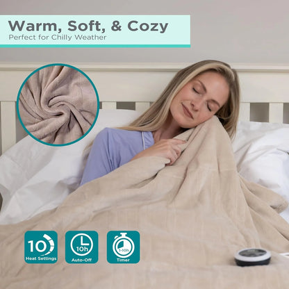 BLACK+DECKER Heated Blanket Electric King, 10 Heating Levels, 10H Timer, Auto Shutoff, Dual Zone Heating, 90x100 inches, Grey